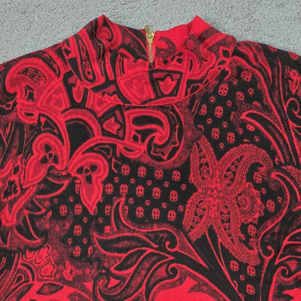 Chico's Red Black Floral Paisley Mock Neck Back Zip Lightweight Sweater Boho - Picture 4 of 9